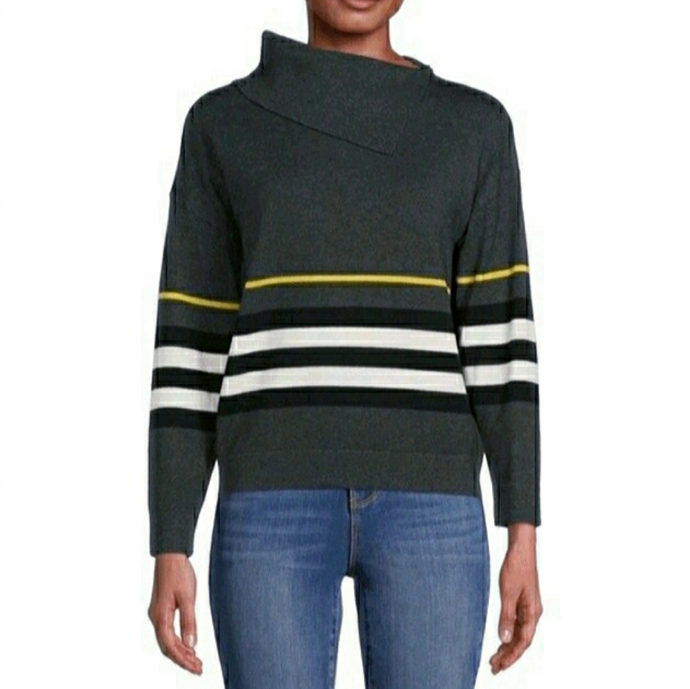 Love Trend New York Womens Envelope Neck Striped Sweater XL Gray Multi New